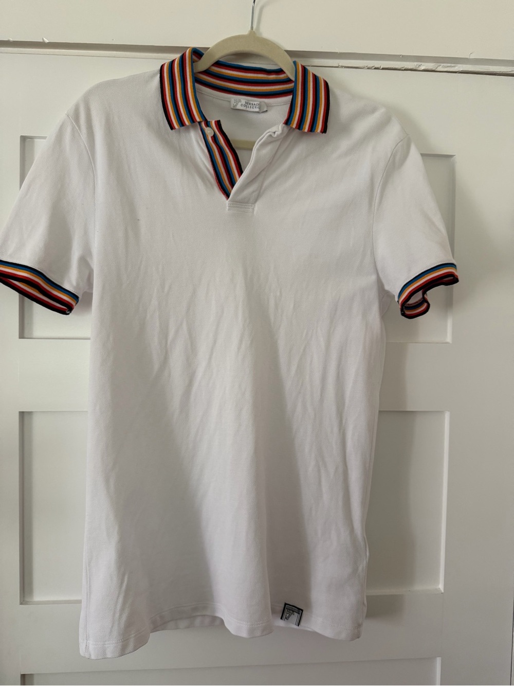 Versace Collection Men's White Rainbow Striped Collar Polo